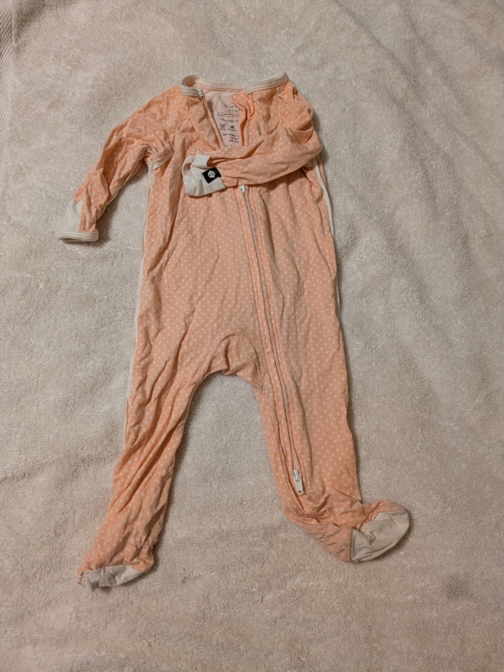 Peach Polka Dot Footed One-Piece Zipper Pajamas